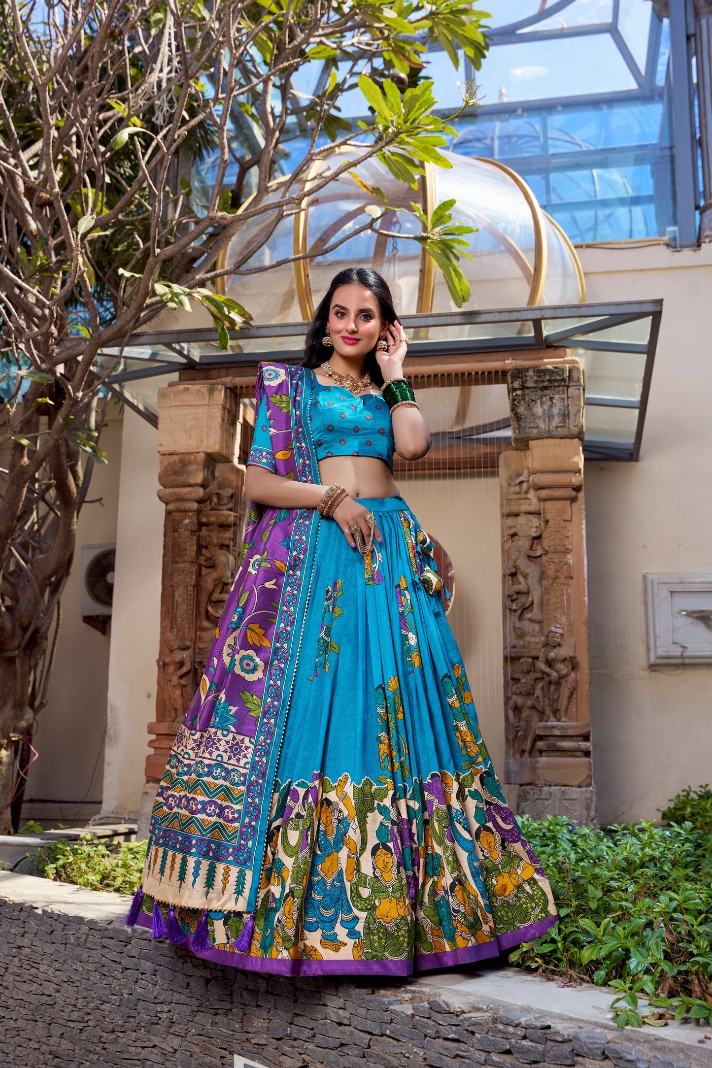 ✨ Kalamkari Print Tussar Silk Lehenga Choli with Gotta Patti Dupatta | Traditional Indian Festive Wear