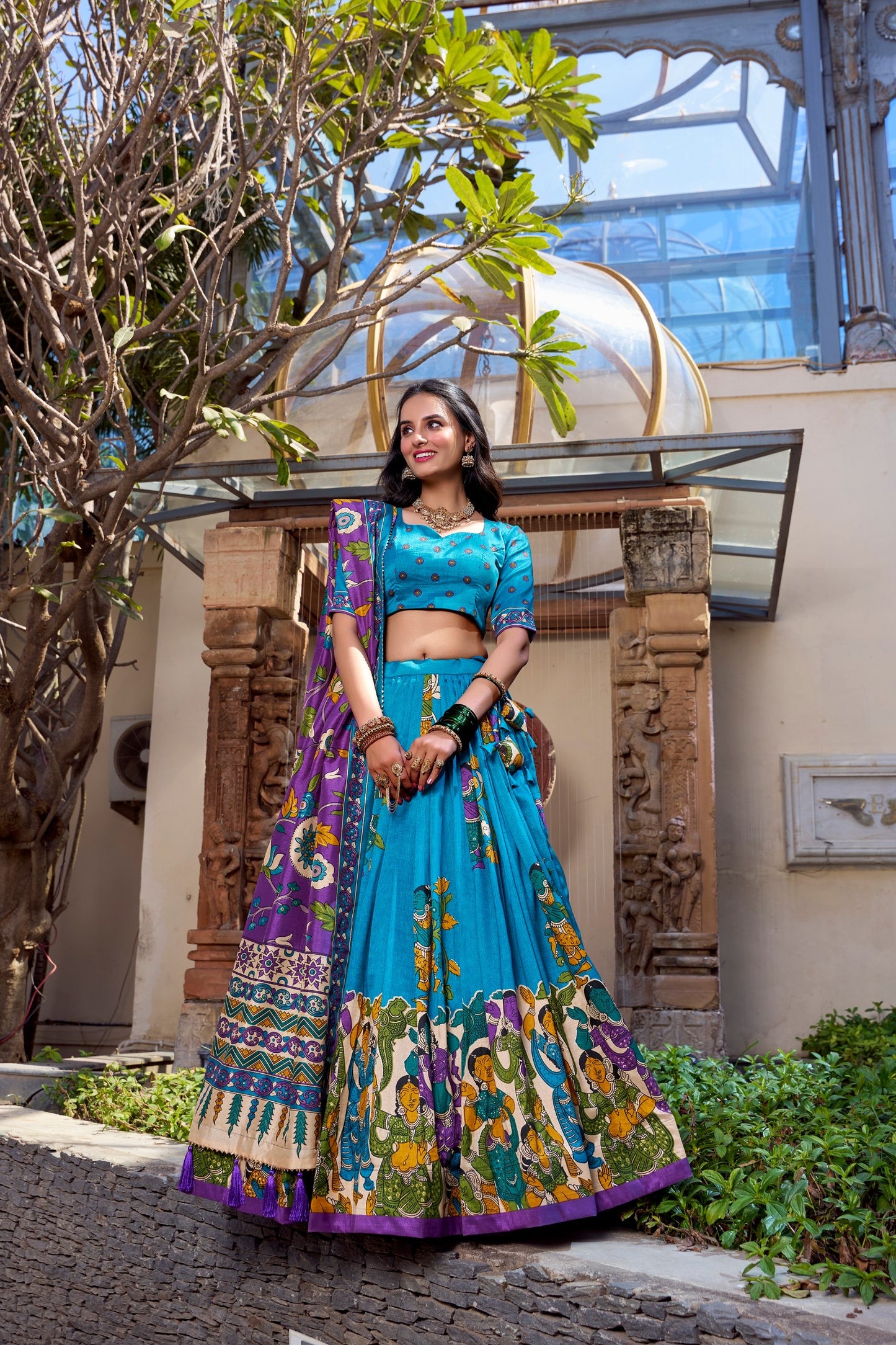 ✨ Kalamkari Print Tussar Silk Lehenga Choli with Gotta Patti Dupatta | Traditional Indian Festive Wear