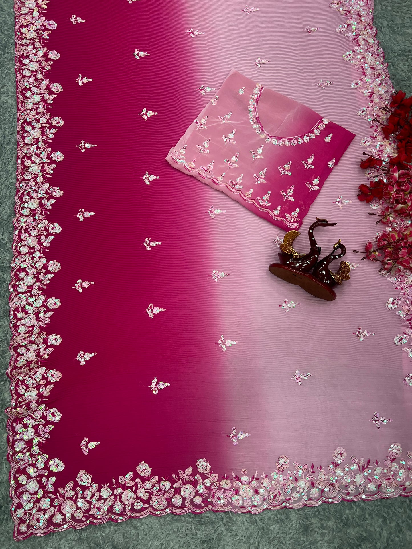 "Radiant Georgette Sequins With Crush Saree - Elevate Your Occasions"