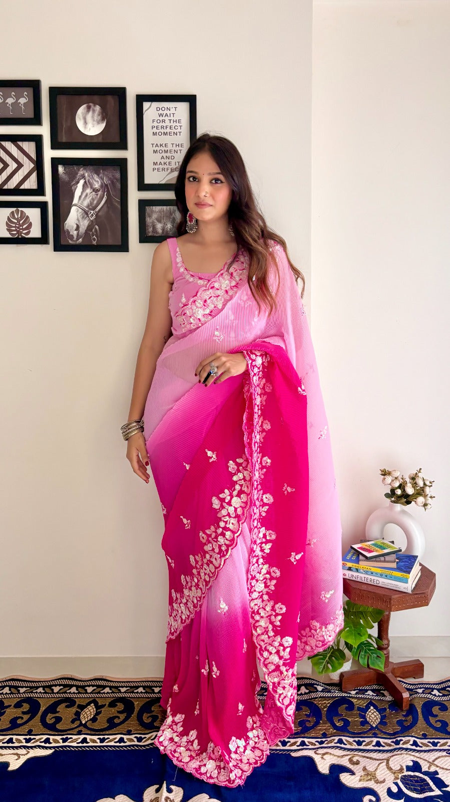 "Radiant Georgette Sequins With Crush Saree - Elevate Your Occasions"