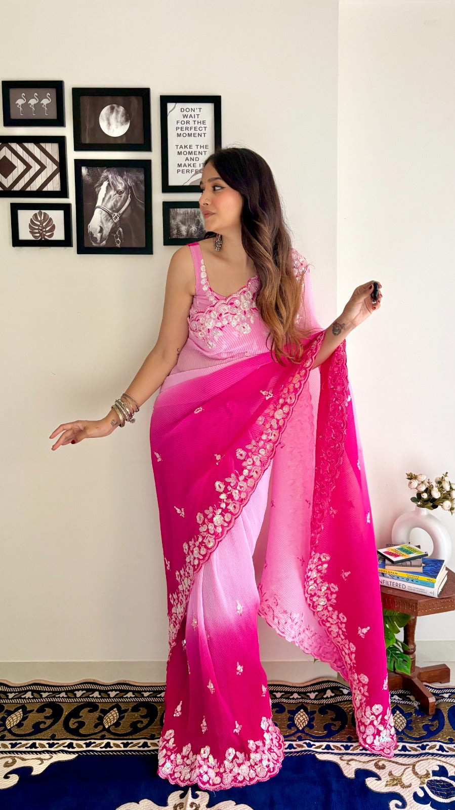 "Radiant Georgette Sequins With Crush Saree - Elevate Your Occasions"