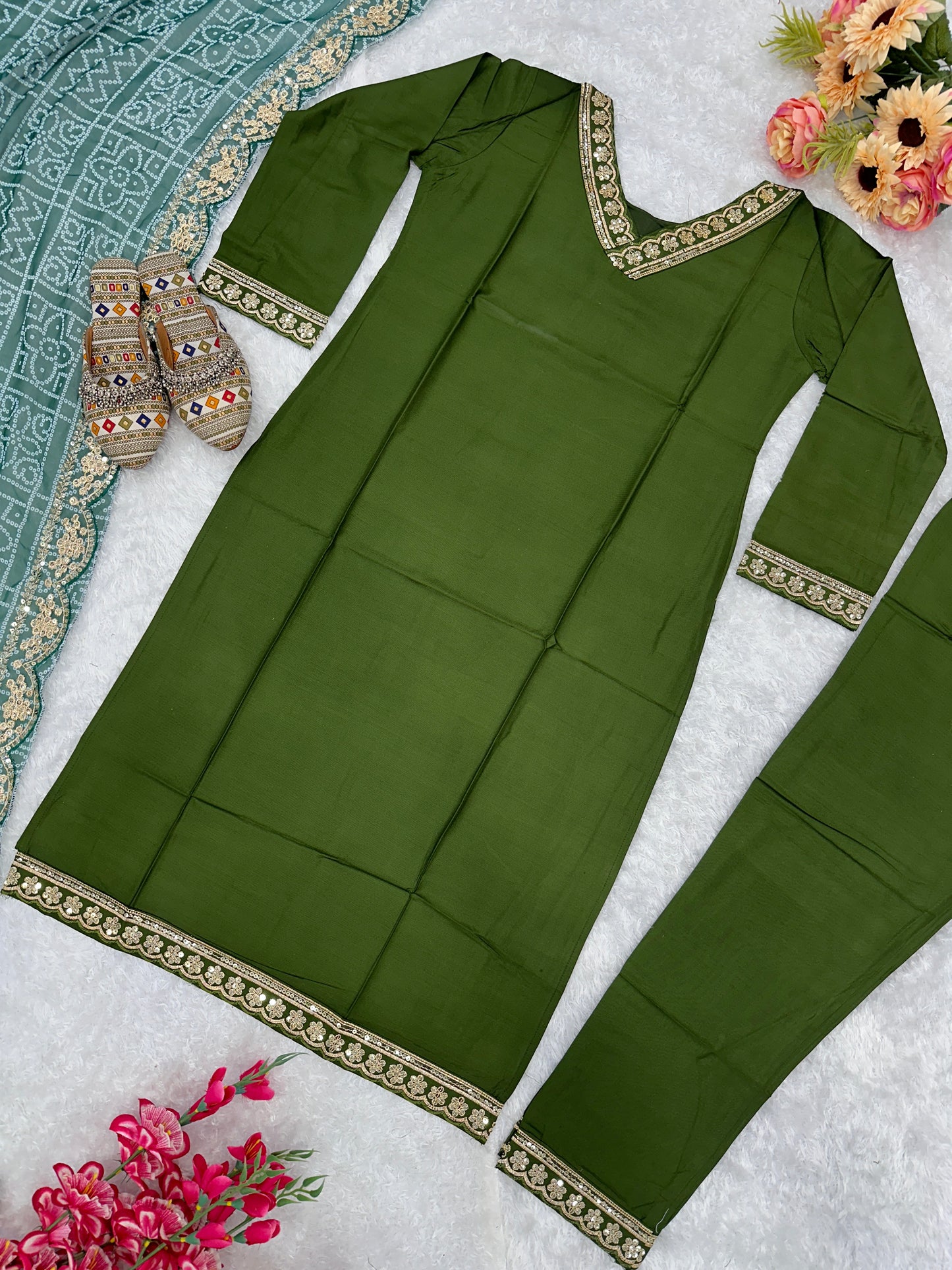 "Embroidered Rayon Party Wear Kurta Set with Digital Print Dupatta"