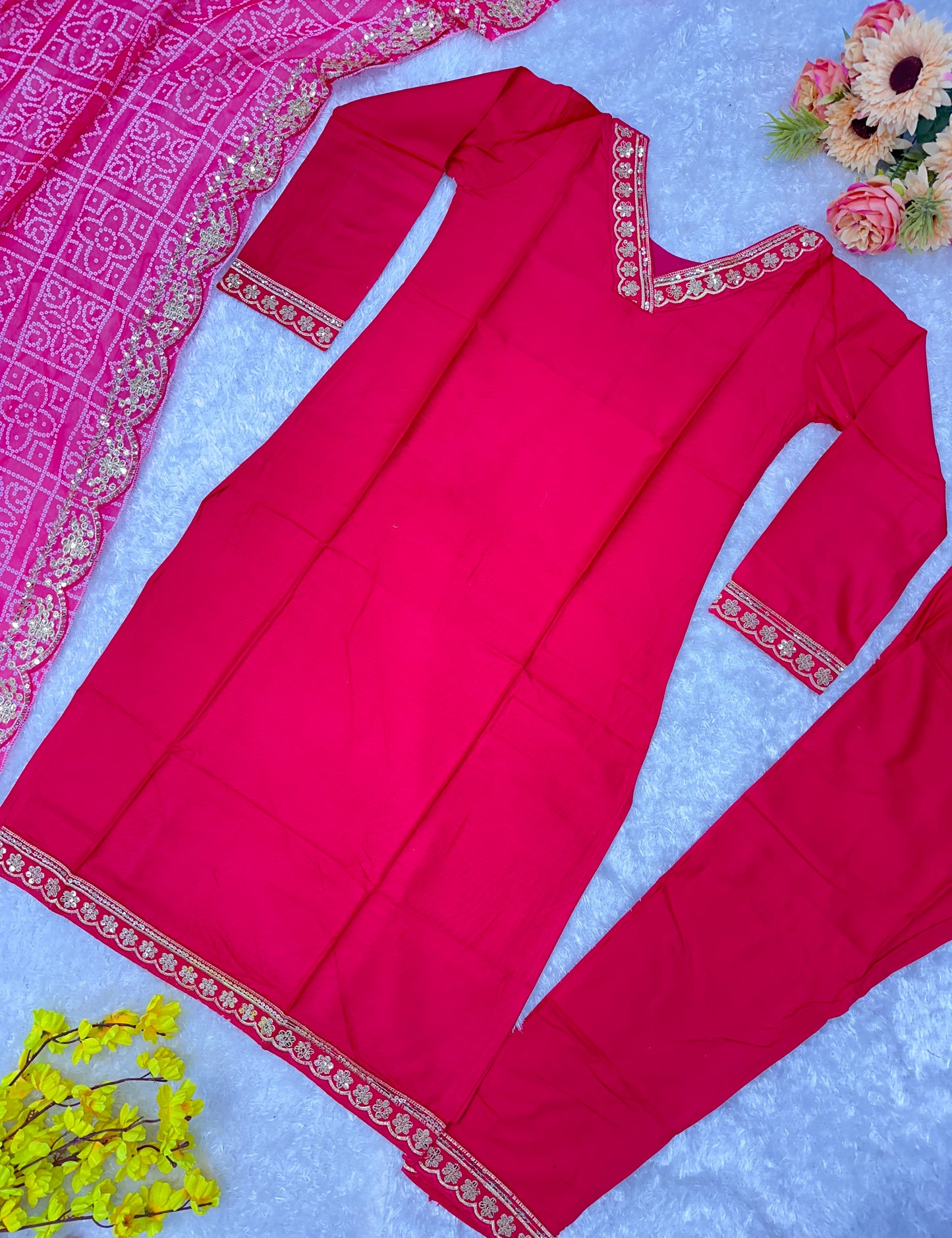 "Embroidered Rayon Party Wear Kurta Set with Digital Print Dupatta"