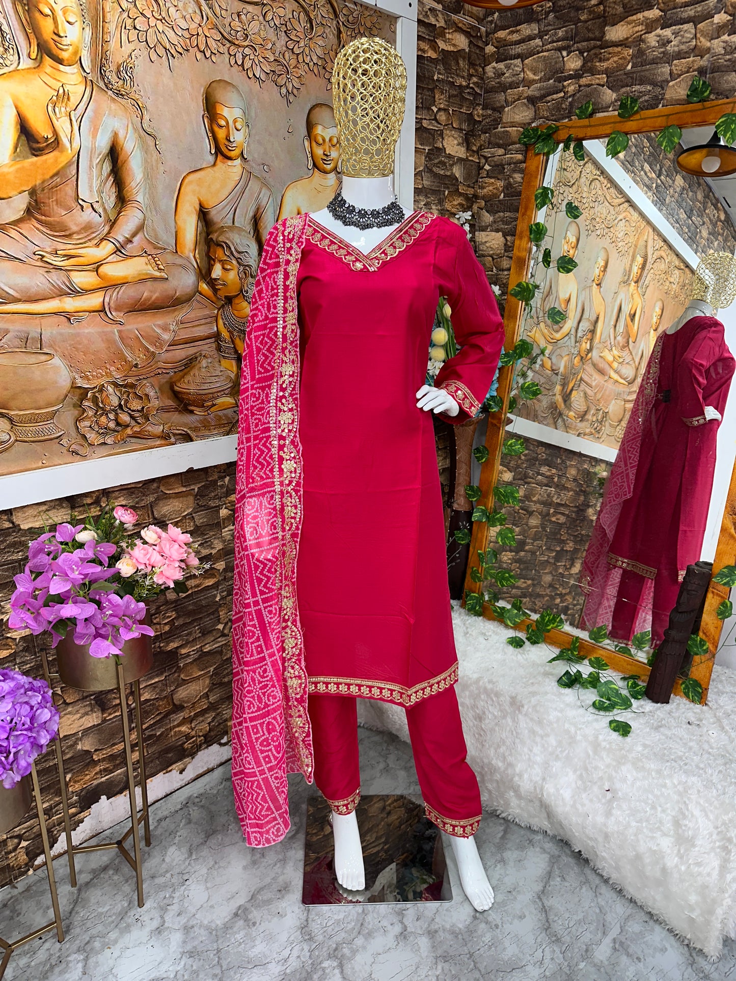 "Embroidered Rayon Party Wear Kurta Set with Digital Print Dupatta"