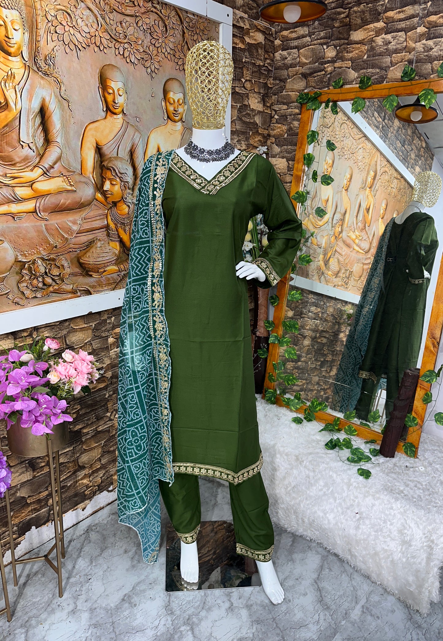 "Embroidered Rayon Party Wear Kurta Set with Digital Print Dupatta"