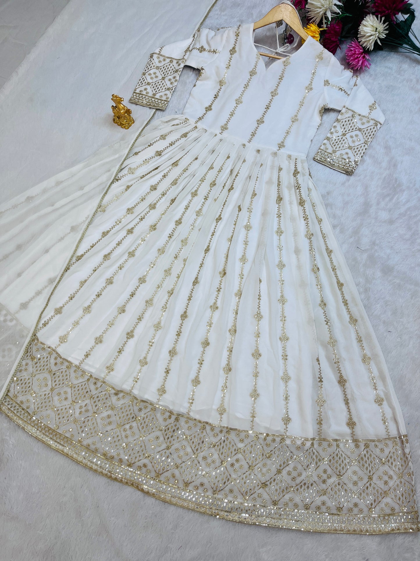 Festival Special White Gown & Dupatta Set