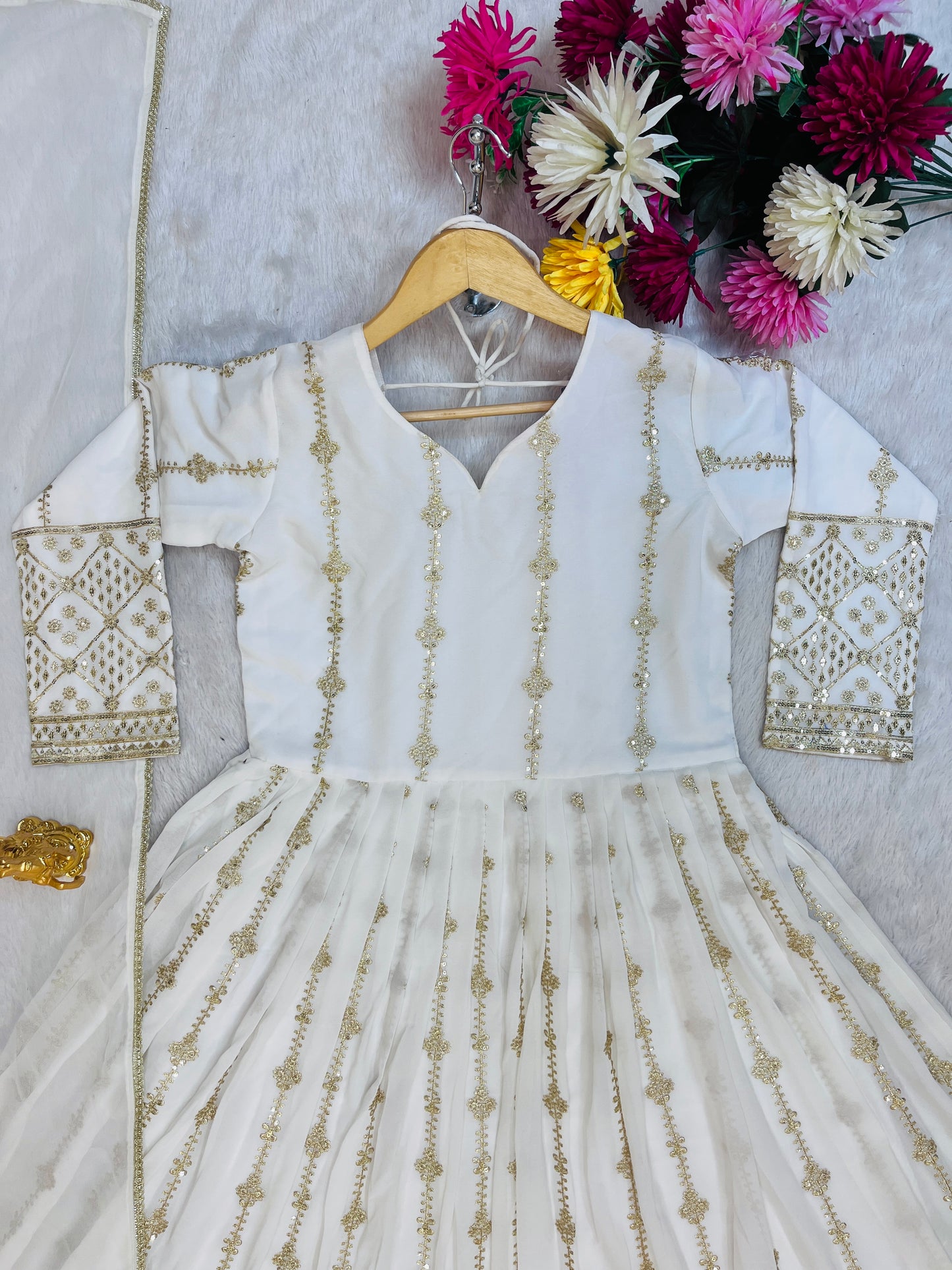 Festival Special White Gown & Dupatta Set