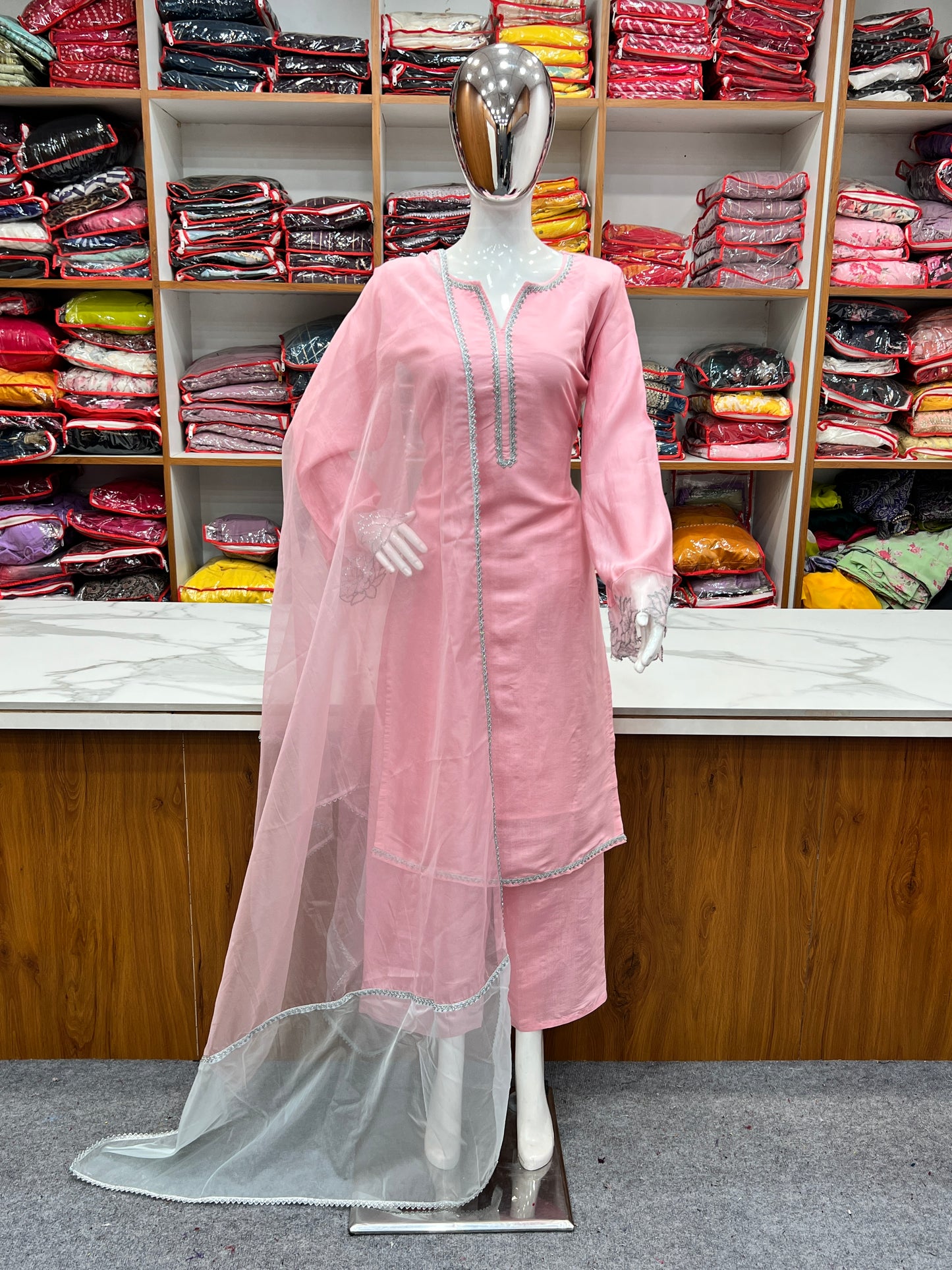 Ready-to-Wear Silk Kurta with Palazzo Pants and Fancy Lace Dupatta