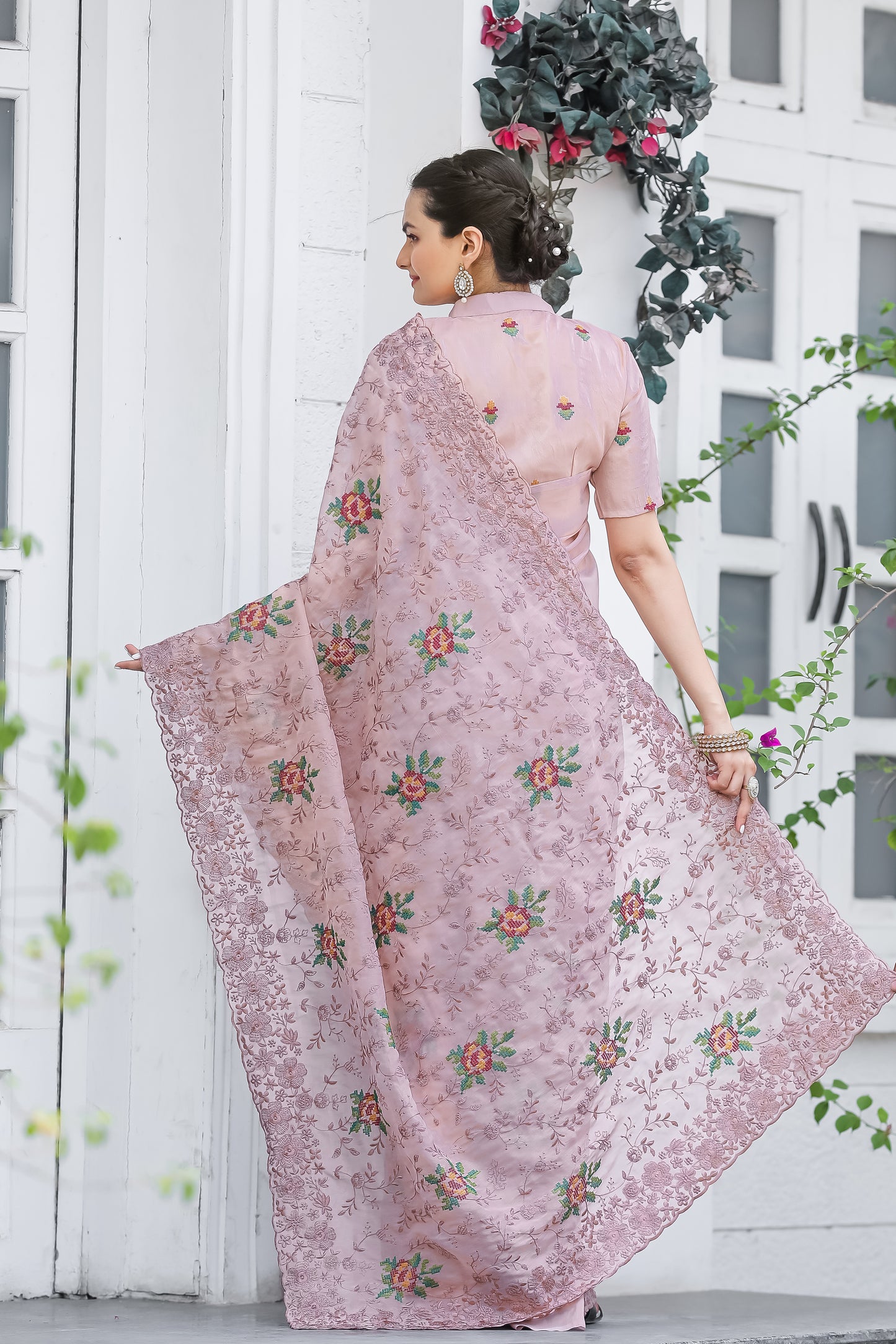 Embroidery and Cut Work Pure Shiny Zari Chiffon Saree with Blouse