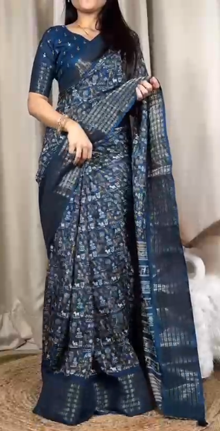 "Dreamy Kalamkari Print Saree: Embrace Royalty in Soft Cotton Elegance!"