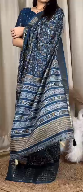 "Dreamy Kalamkari Print Saree: Embrace Royalty in Soft Cotton Elegance!"