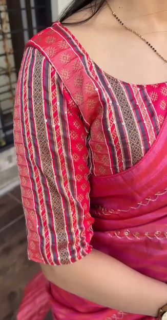 Tusser Silk Lehriya Print Saree with Pitta Embroidery and Jacquard Blouse