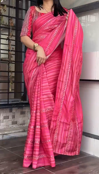 Tusser Silk Lehriya Print Saree with Pitta Embroidery and Jacquard Blouse