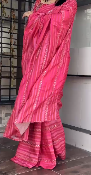 Tusser Silk Lehriya Print Saree with Pitta Embroidery and Jacquard Blouse