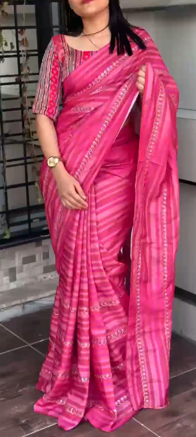 Tusser Silk Lehriya Print Saree with Pitta Embroidery and Jacquard Blouse