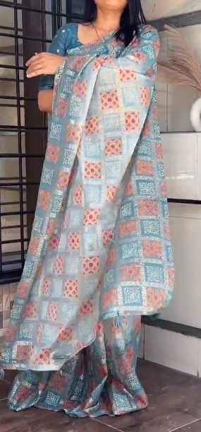 " Bandhej Print Glass Organza Saree with Gota Patti Blouse"