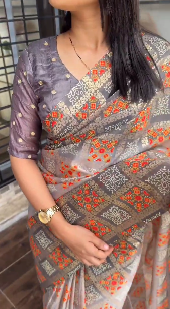 " Bandhej Print Glass Organza Saree with Gota Patti Blouse"