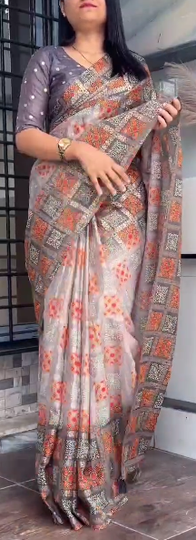 " Bandhej Print Glass Organza Saree with Gota Patti Blouse"