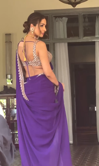 Malaika Arora Inspired Heavy Embroidery Sequence Work Saree with Stitched Blouse