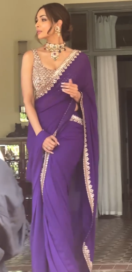 Malaika Arora Inspired Heavy Embroidery Sequence Work Saree with Stitched Blouse