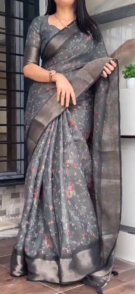 Designer Padding Printed Saree with Zari Weaving