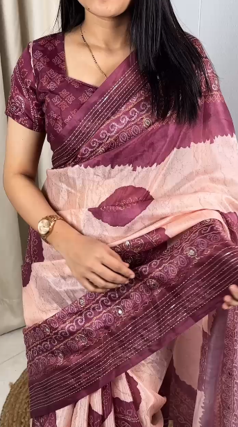 Festive Hand Kantha & Gotta Patti Mirror Work Colourful Silk Saree with Blouse