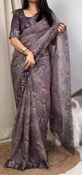 Elegant Rangin Silk Saree with Multi Thread Embroidery & Swarovski Work