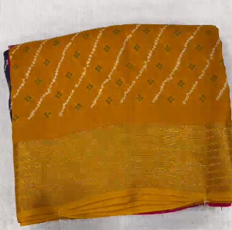 Heavy Gold Super Border & Bandhani Laheriya Print Pure Viscose Saree with Running Blouse