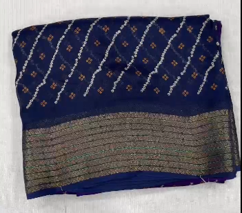 Heavy Gold Super Border & Bandhani Laheriya Print Pure Viscose Saree with Running Blouse