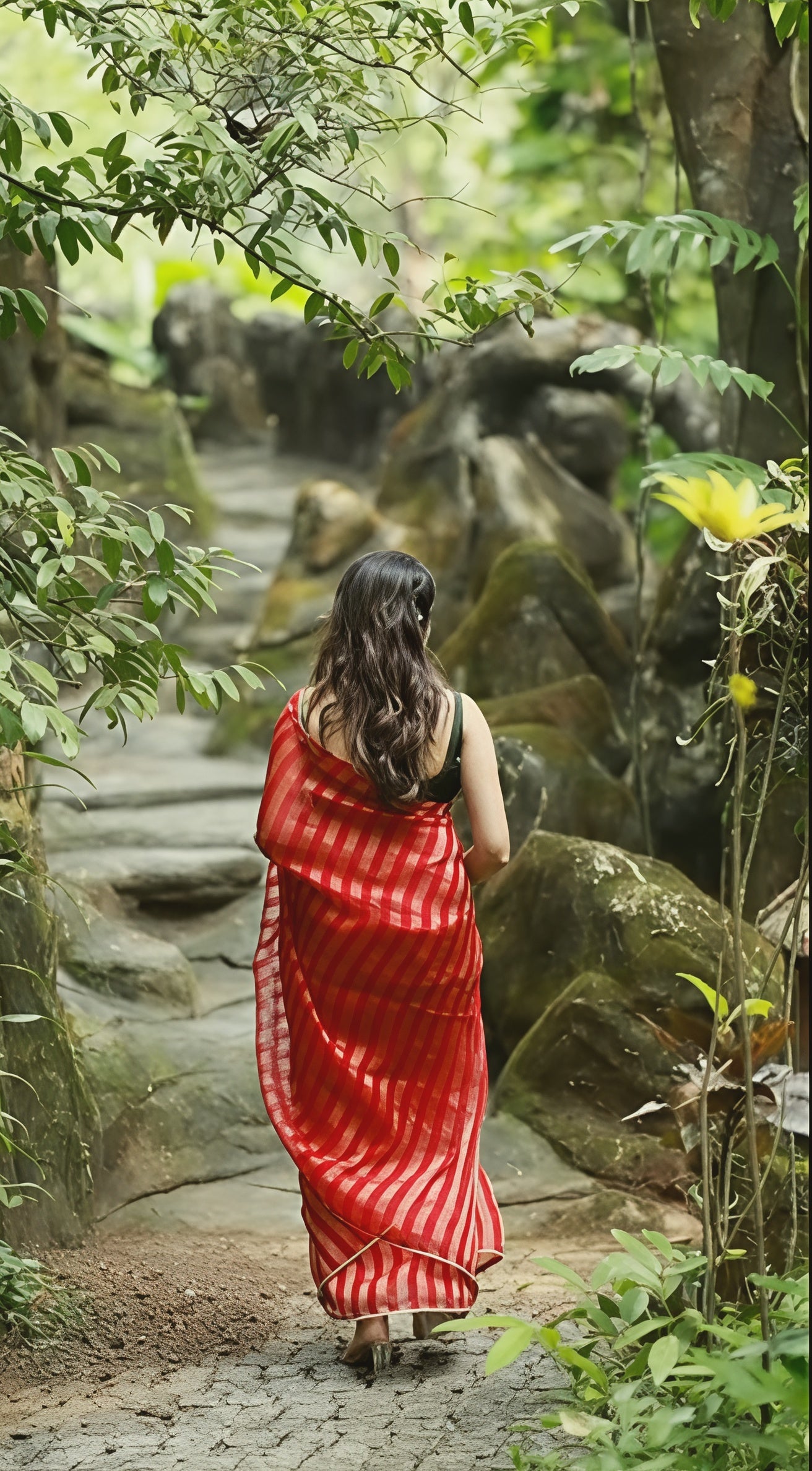 Premium Zari Woven Striped Chiffon Saree with Contrast Manipuri Georgette Handwork Blouse