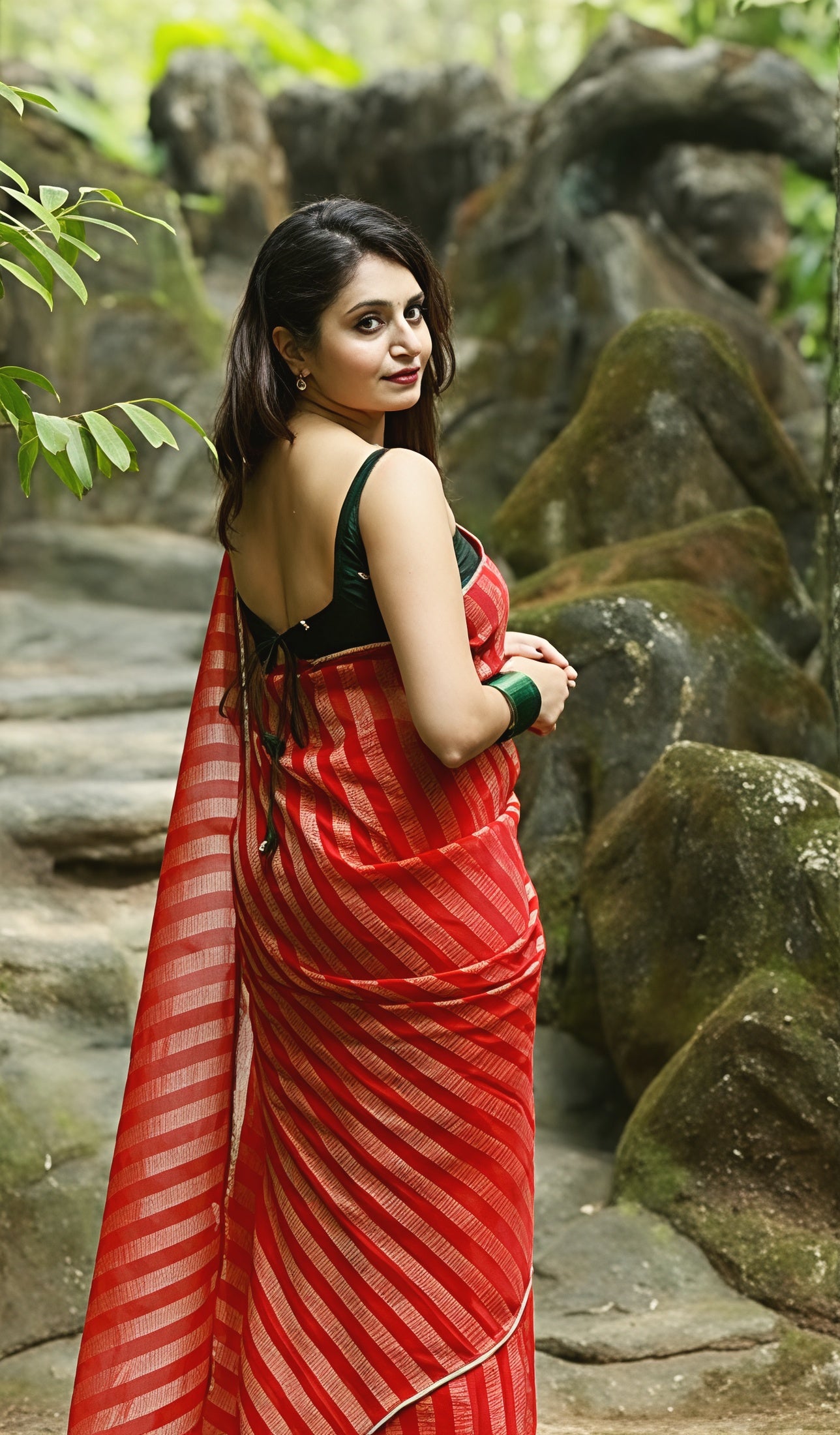 Premium Zari Woven Striped Chiffon Saree with Contrast Manipuri Georgette Handwork Blouse