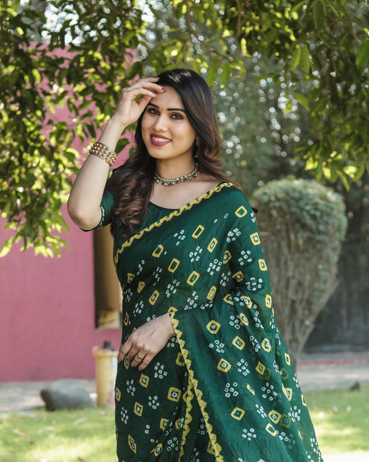 "Elegance Redefined: Premium Bandhej Silk Saree with Zari Weaving and Rich Tissue Pallu"