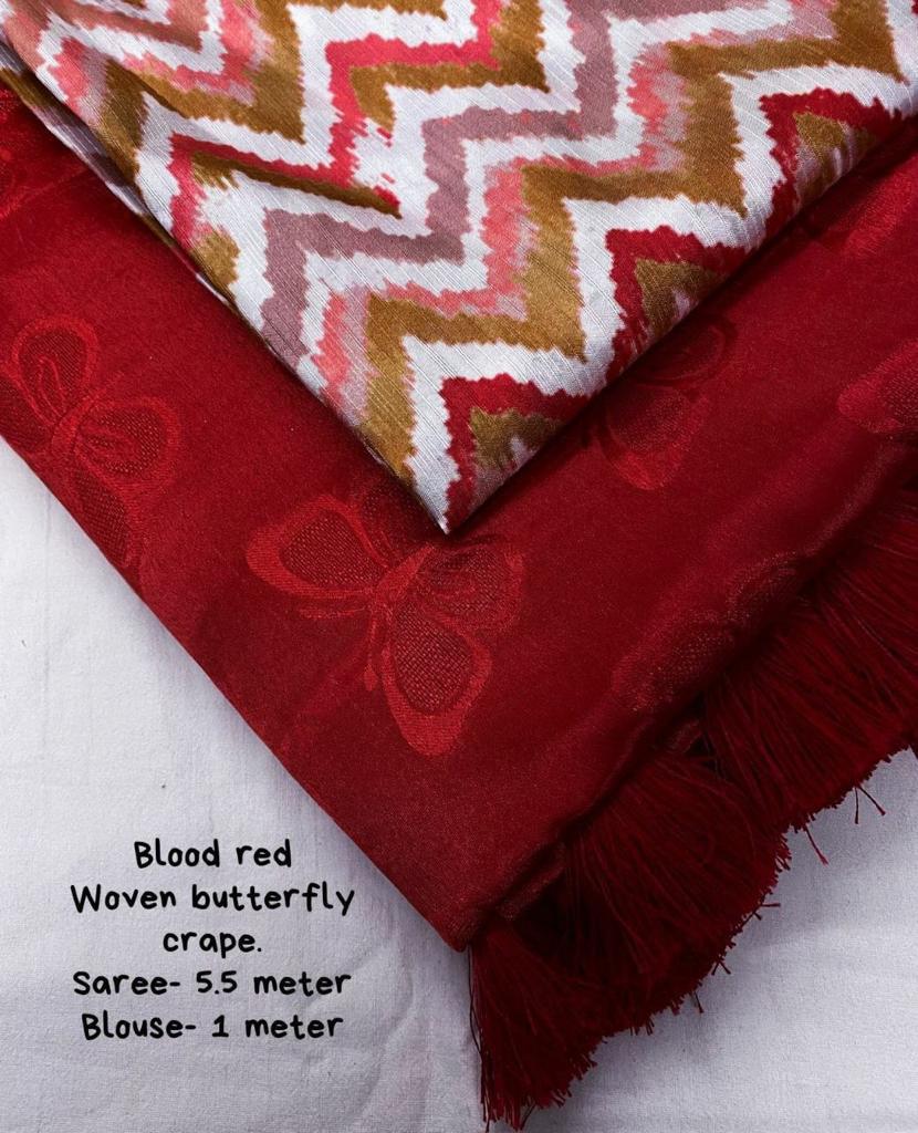 Soft Turkey Silk Woven Butterfly Design Saree with Mulberry Silk Printed Blouse