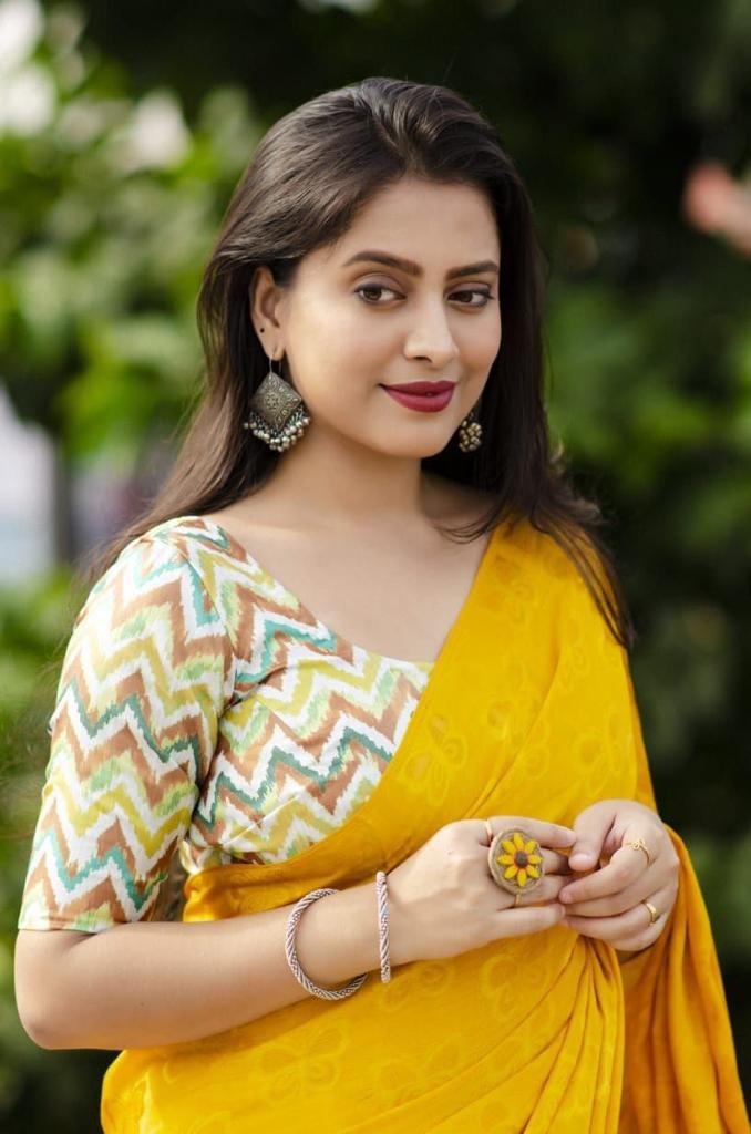 Soft Turkey Silk Woven Butterfly Design Saree with Mulberry Silk Printed Blouse