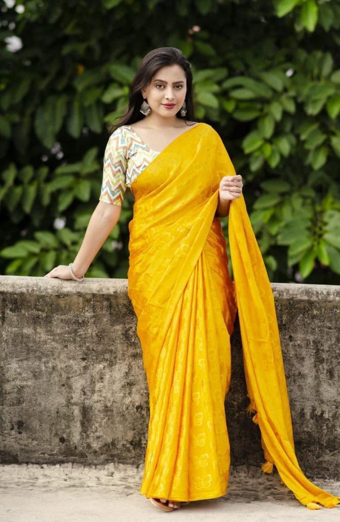 Soft Turkey Silk Woven Butterfly Design Saree with Mulberry Silk Printed Blouse