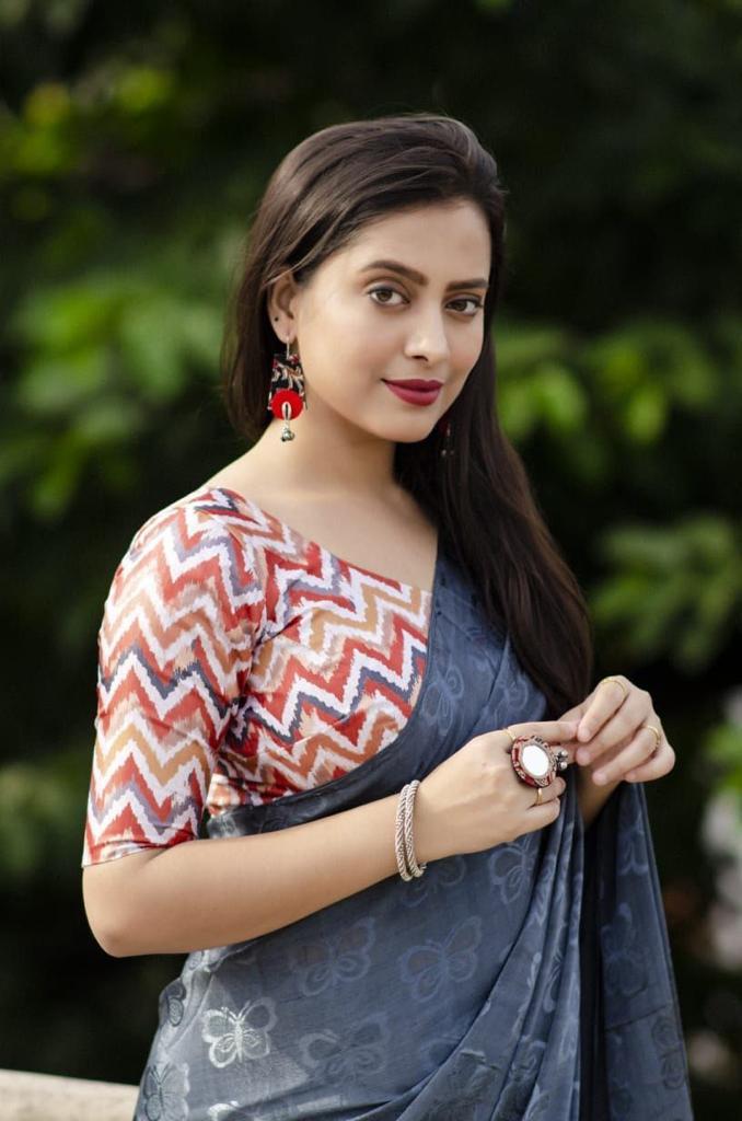 Soft Turkey Silk Woven Butterfly Design Saree with Mulberry Silk Printed Blouse