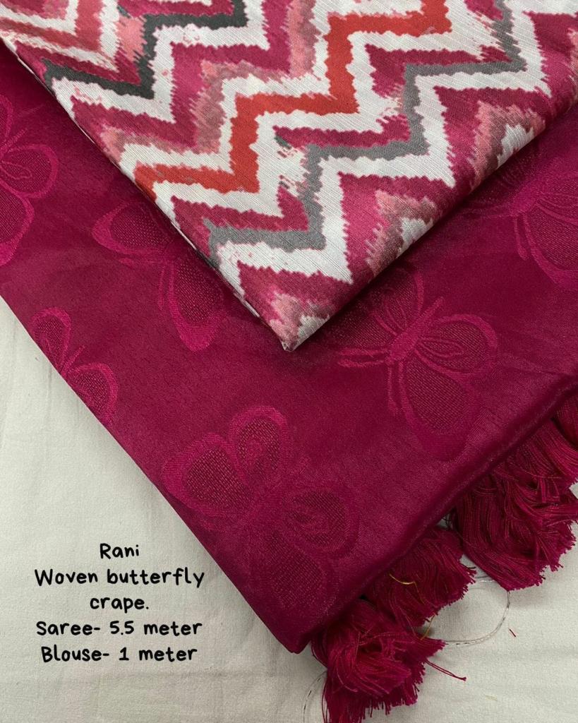 Soft Turkey Silk Woven Butterfly Design Saree with Mulberry Silk Printed Blouse