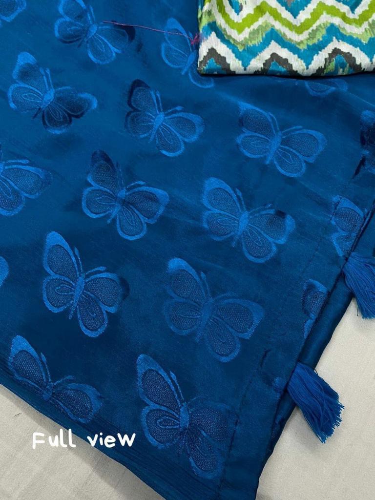 Soft Turkey Silk Woven Butterfly Design Saree with Mulberry Silk Printed Blouse