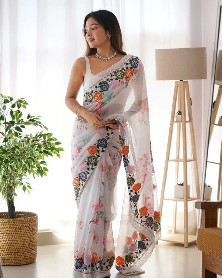 Women's Party Wear Digital Print and Sequins Designer Saree with Blouse