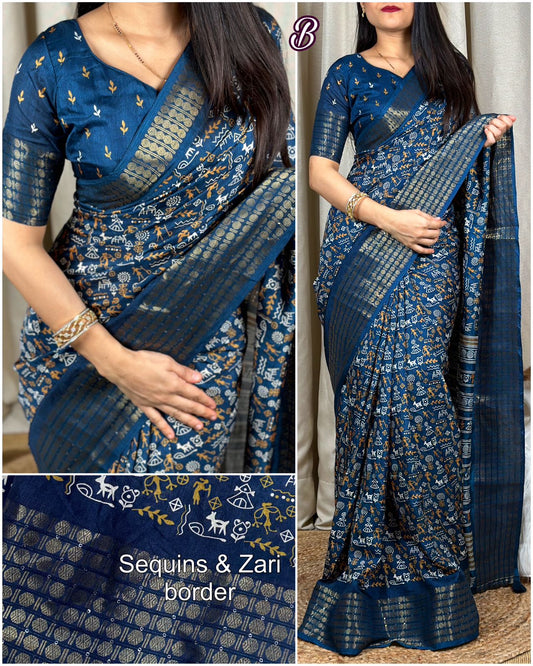 "Dreamy Kalamkari Print Saree: Embrace Royalty in Soft Cotton Elegance!"