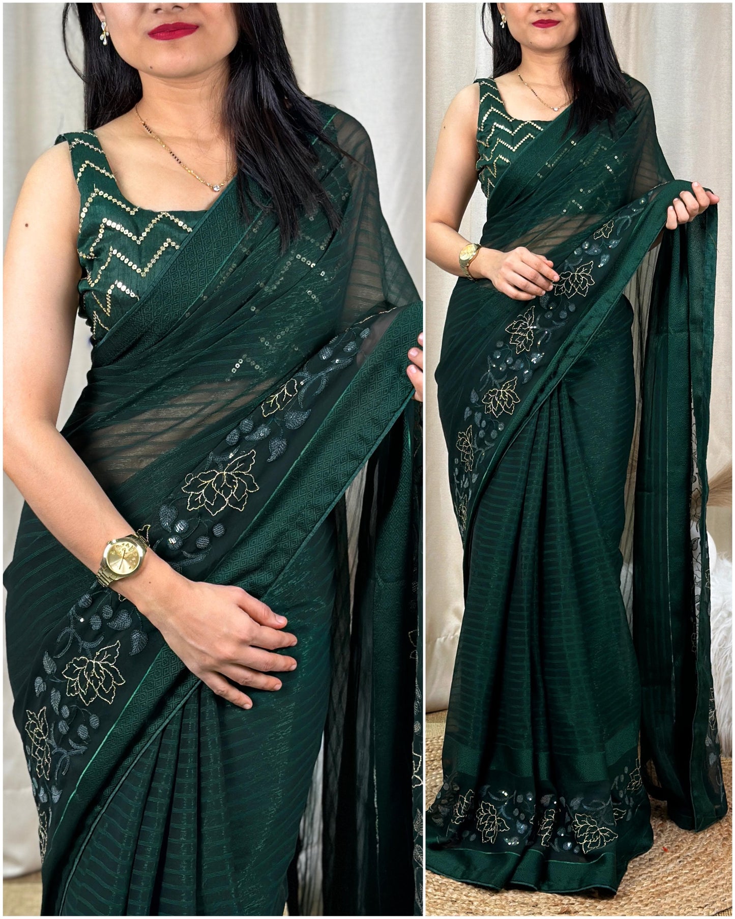"Trendy Sequins Saree - Shine in Simmer Chiffon with Mono Banglori Blouse"