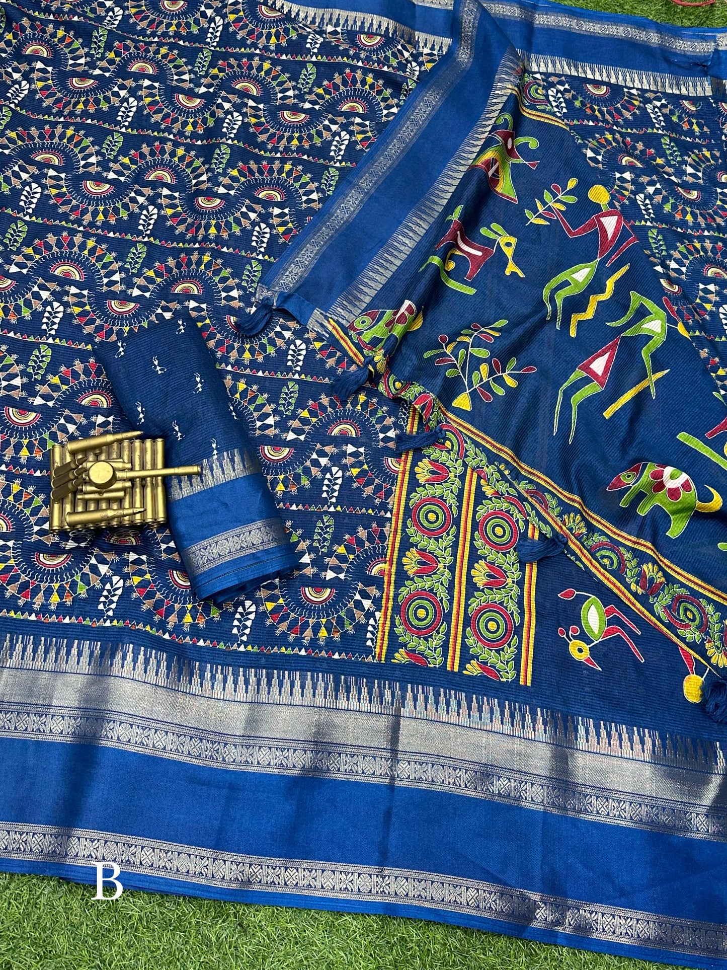 Women's Beautiful Kalamkari Print With Zari Border Soft Cotton Saree With Unstitched Running Blouse