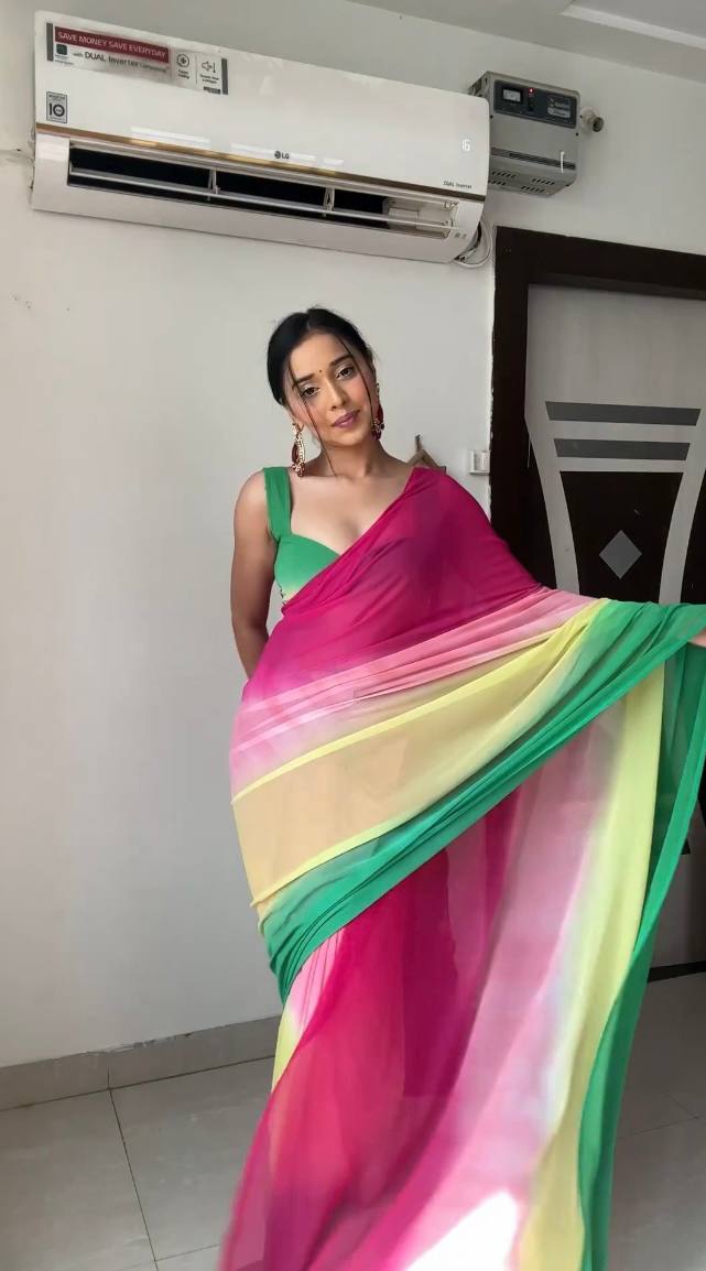 "Graceful Georgette Elegance: Ready To Wear Silk Saree with Stunning Multi-Color Design and Shining Unstitched Blouse Piece"