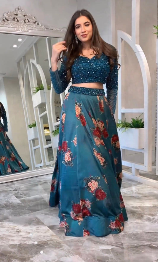 🌟 "Ethereal Elegance: Organza Digital Work Full Stitched Party Wear Lehenga Choli - Free Size