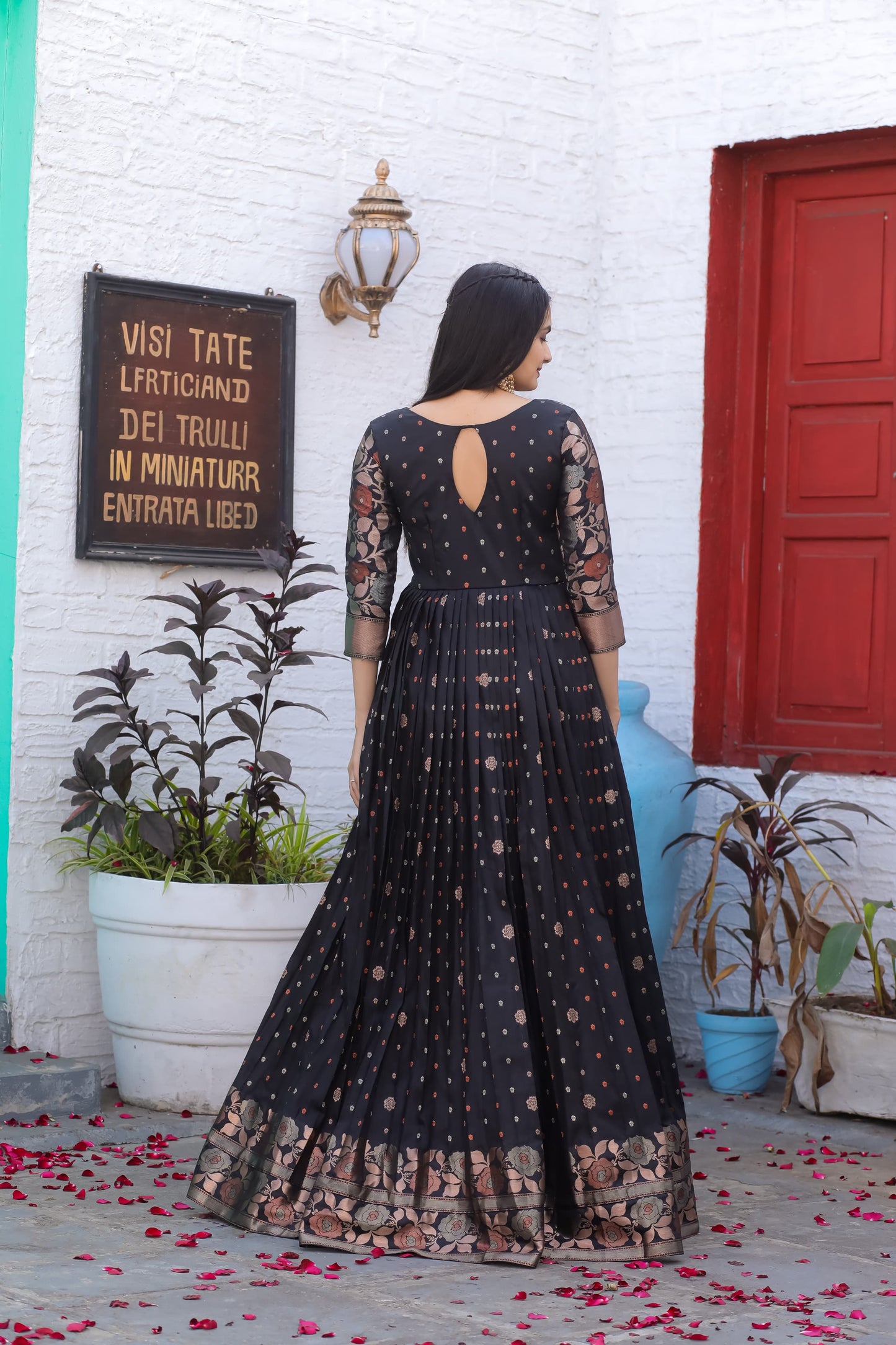 "Banarasi Zari Weaving Sleeves Soft Silk Traditional Gown with Modern Silhouette"