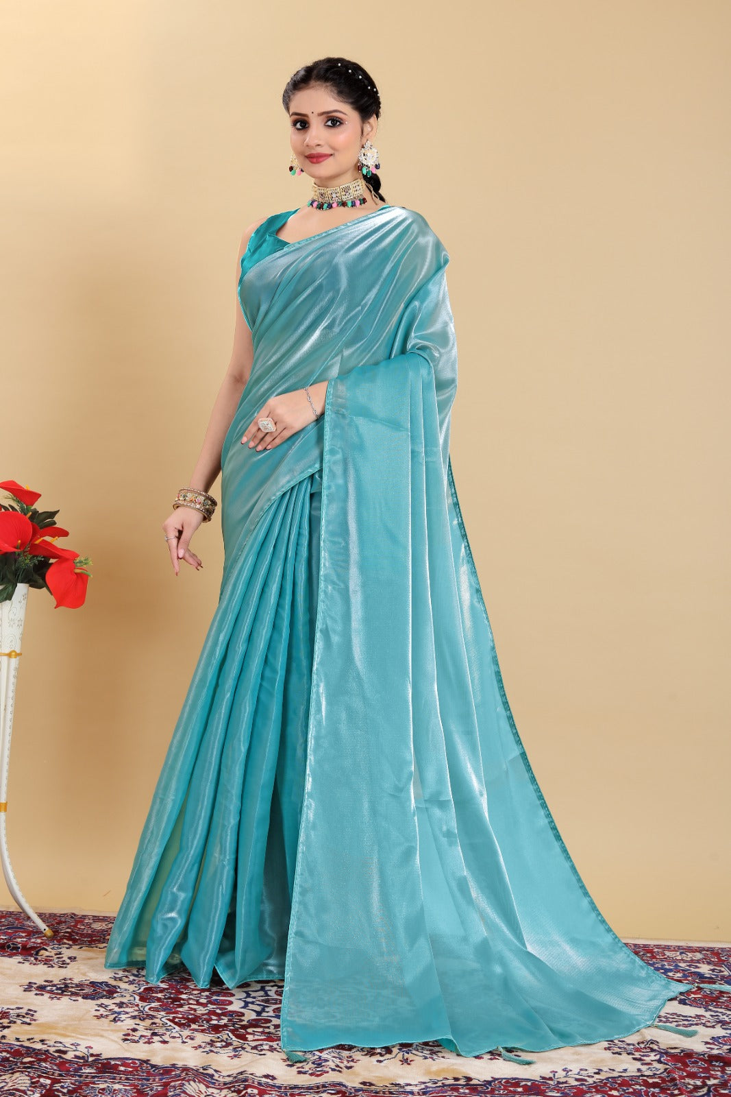 "Exquisite Pure Jimmy Choo Saree with Intricate Embellishments and Stitched Blouse Set"