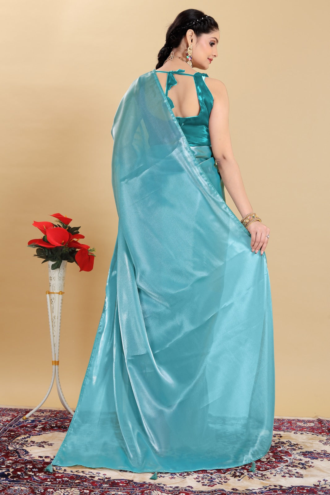 "Exquisite Pure Jimmy Choo Saree with Intricate Embellishments and Stitched Blouse Set"