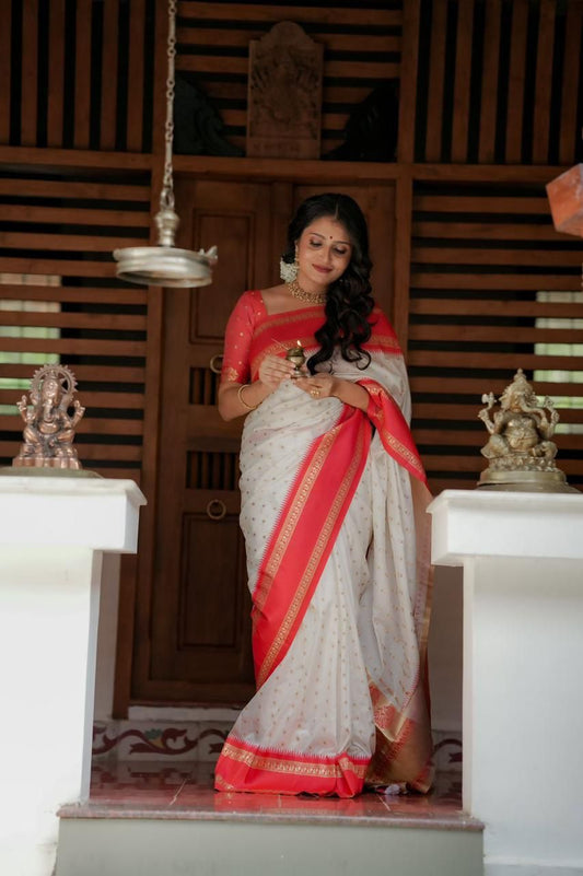 "Gradient Bliss Soft Silk Saree: White to Red & Black to Red with Bentex Border"