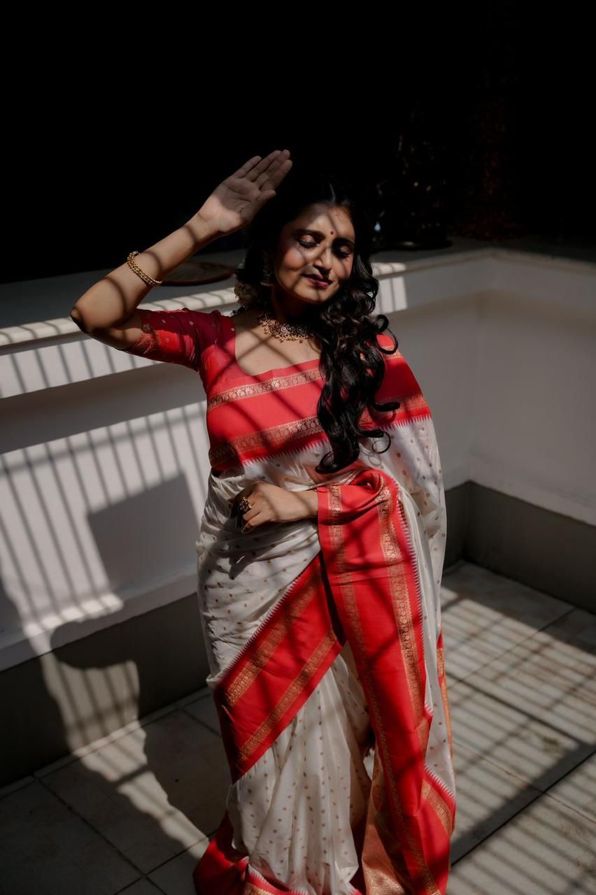 "Gradient Bliss Soft Silk Saree: White to Red & Black to Red with Bentex Border"