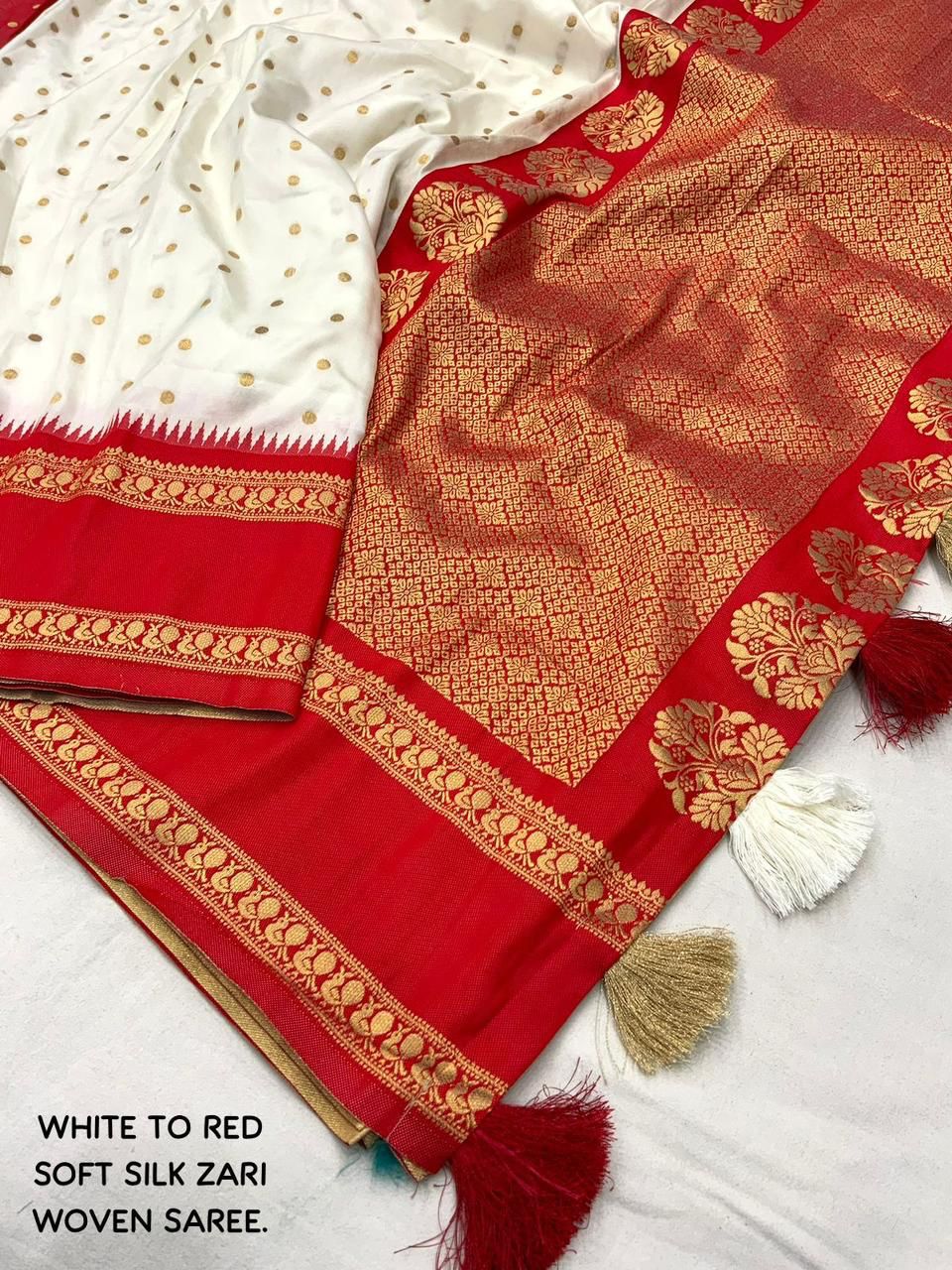 "Gradient Bliss Soft Silk Saree: White to Red & Black to Red with Bentex Border"